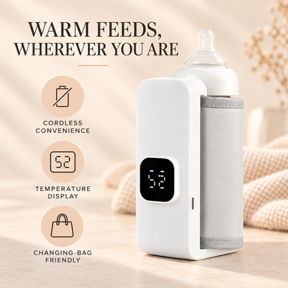 FeedReady cordless bottle warmer benefits: temperature display and changing-bag friendly design